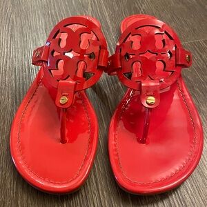 Tory Burch Miller sandal coral/red patent leather size 9 EUC-like new!